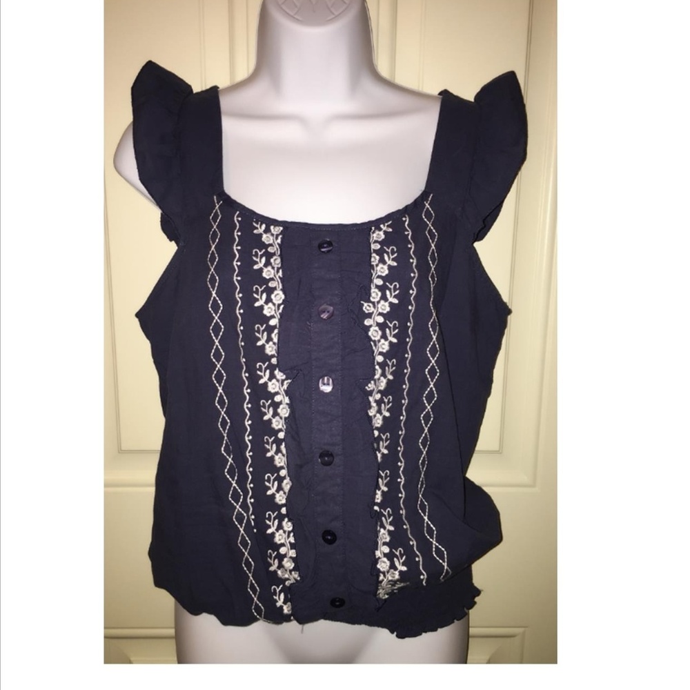 NWT** Women's Blue Ruffle Blouse